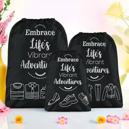 Aura Black & White 3 Pieces Printed Reusable Cloth Storage Bag Organisers-8
