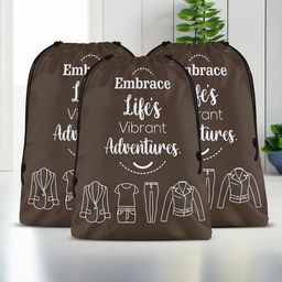 Aura Brown & White 3 Pieces Printed Reusable Cloth Storage Bag Organisers-18