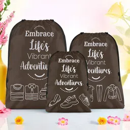 Aura Brown & White 3 Pieces Printed Reusable Cloth Storage Bag Organisers-52