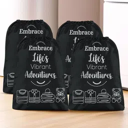 Aura Black & White 4 Pieces Printed Reusable Cloth Storage Bag Organisers-6