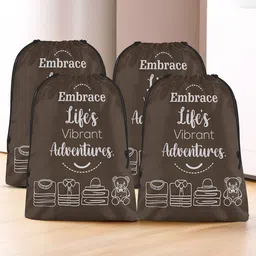 Aura Brown & White 4 Pieces Printed Reusable Cloth Storage Bag Organisers-15