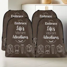 Aura Brown & White 4 Pieces Printed Reusable Cloth Storage Bag Organisers-16