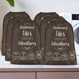 Aura Brown & White 6 Pieces Printed Reusable Cloth Storage Bag Organisers-18