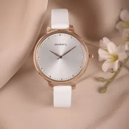 DressBerry Women Silver-Toned Dial & White Leather Straps Analogue Watch AW21-4C-58