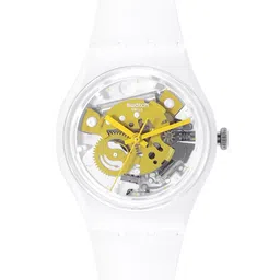 Swatch Unisex White Patterned Dial & White Ceramic Straps Water Resistant Analogue Watch-55