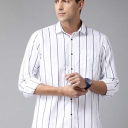 Blackberrys Men White& Blue Pure Cotton India Slim Fit Striped Casual Shirt-image-75