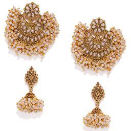 Zaveri Pearls Set Of 2 Gold-Plated Pearls Cluster Studded Earrings-72