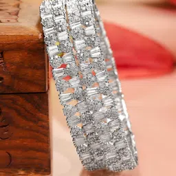 Rubans Set of 2 Rhodium-Plated AAA Cubic Zirconia Studded Handcrafted Premium Bangles-image-54