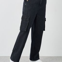 Styli Men Wide Leg Mid-Rise Wide Leg Cotton Cargo Styles Jeans-image-68