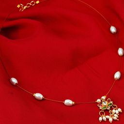 Panachee White & Gold-Toned Stone Studded Beaded Lotus Necklace-38