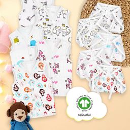 Moms Home Infants Set Of 5 Printed Organic Cotton Muslin Jhabla With Nappy-12