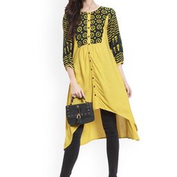 Anouk Yellow Geometric Yoke Design A-Line Kurta-picture-17