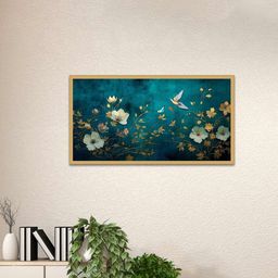 DEKORSTATION Turquoise Blue & Gold-Toned 1 Piece Canvas Floral and Botanical Wall Paintings-picture-24