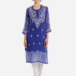 FAWOMENT Paisley Embroidered Chikankari Georgette Handloom Georgette Kurta with Inner-image-44