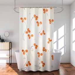 Kuber Industries Cream Colored & Orange 4 Pieces Shower Curtain With 8 Rings-13