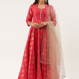 Ethnovog Women Red Made To Measure Printed Kurta with Palazzos  With Dupatta-image-15