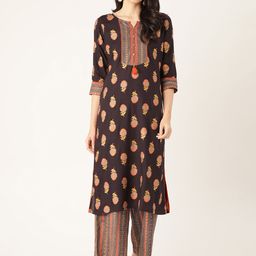 RANGMAYEE Women Coffee Brown & Golden Printed Kurta with Palazzos-image-56