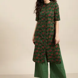 Sangria Women Green & Red Pure Cotton Printed Kurta with Palazzos-image-64