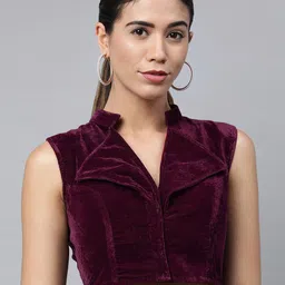 flaher Women Burgandy Solid Velvet Styled Back Ready Made Padded Blouse-picture-15