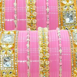 BeautyTrends Set Of 50 Gold-Plated Kundan Studded & Artificial Beaded Chuda Bangles image 2