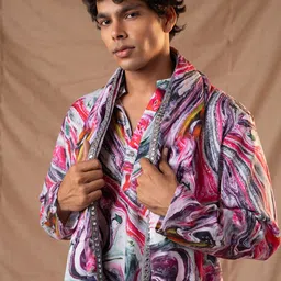 5 Stitch Quirky Printed Band Collar Straight Kurta With Pyjamas And Dupatta image 4