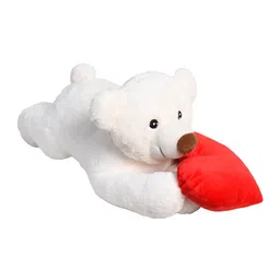 Ultra Kids Cream-Coloured & Red Lying Teddy Bear with Red Heart Soft Toy image 4