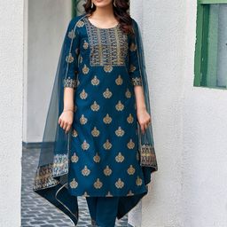 SANISA Women Ethnic Motifs Printed Regular Gotta Patti Kurta with Trousers & With Dupatta image 5