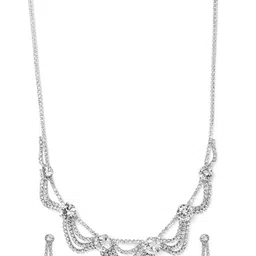 Rubans Rhodium Plated AD & Cubic Zirconia Studded Layered Statement Necklace Set image 3
