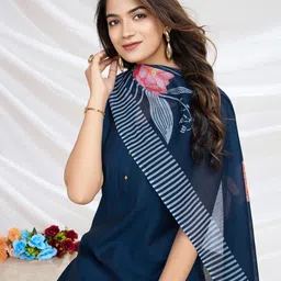MOJILAA Round Neck Straight Kurta With Trousers & Dupatta image 1
