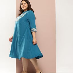Sztori Plus Size Printed Ethnic A-Line Dress with Dupatta image 5