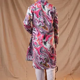 5 Stitch Quirky Printed Band Collar Straight Kurta With Pyjamas And Dupatta image 3