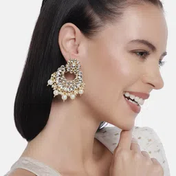 LAIDA Gold Plated Kundan & Pearls Handcrafted Classic Drop Earrings-1
