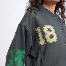 Stylecast X Hersheinbox Conversational Print Pure Cotton Stand Collar Varsity Jacket image 5