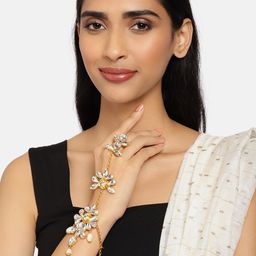Zaveri Pearls Gold-Plated Embellished Stone Studded Ring Bracelet-36