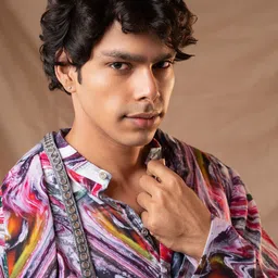 5 Stitch Quirky Printed Band Collar Straight Kurta With Pyjamas And Dupatta image 2