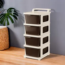 Kuber Industries 4 Layer Plastic Modular Storage Drawer Organizer with Wheels Ivory Brown image 5