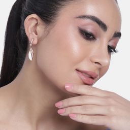 Estele Rose-Gold Plated Crystals-Studded Leaf Shaped Drop Earrings-image-97