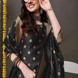 KALINI Ethnic Motifs Woven Design Zari Detail Straight Kurta & Salwar With Dupatta-10