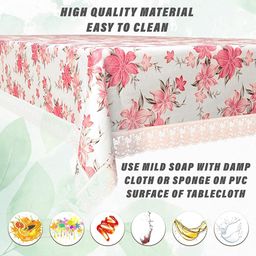 Kuber Industries Pink & White Printed 6-Seater Rectangular Table Cover image 4