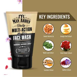 Man Arden Daily Multi-Action De-Tan Face Wash Ubtan Turmeric + Saffron + Rose - 100 ml image 2