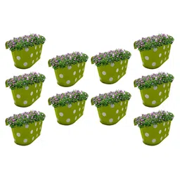 Garden Deco 10 Pieces Green  Polka Dot double hook Metal Planters-50