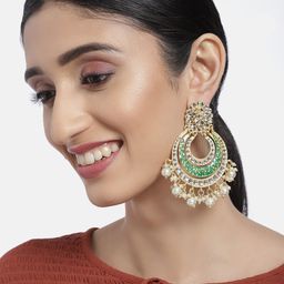 I Jewels Green Gold-Plated Enamelled Crescent Shaped Chandbalis-image-58