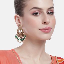Peora Women Gold-Plated Beaded Crescent Shaped Chandbalis Earrings-6