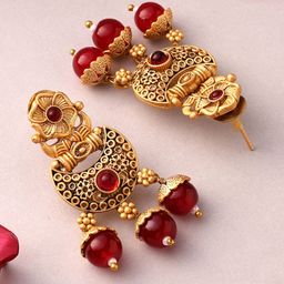ADIVA 18K Gold-Plated Lord Ganesha Kundan Stone-Studded & Pearl Beaded Jewellery Set image 2
