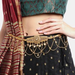 JEWELS GEHNA Gold-Plated CZ-Studded & Beaded Handcrafted Kamarbandh-image-59