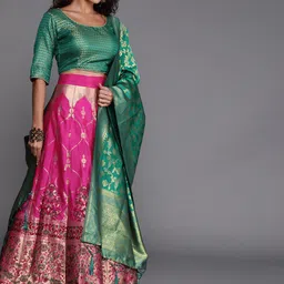 MANVAA Semi-Stitched Lehenga & Unstitched Blouse With Dupatta image 4