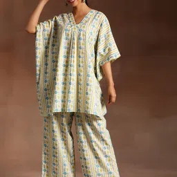 Libas Floral Printed V-Neck Flared Sleeves Pure Cotton kaftan Kurta With Palazzo-picture-10