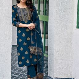 SANISA Women Ethnic Motifs Printed Regular Gotta Patti Kurta with Trousers & With Dupatta image 4