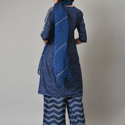 W Festive Bandhani Print Silk Kurta With Parallel Pant & Dupatta image 3
