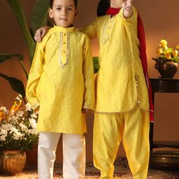 VASTRAMAY Boys Floral Printed Mandarin Collar Straight Kurta With Pyjamas-25